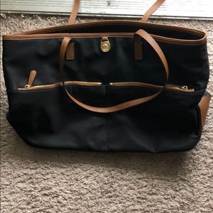 Large tote bag. Navy blue and brown.